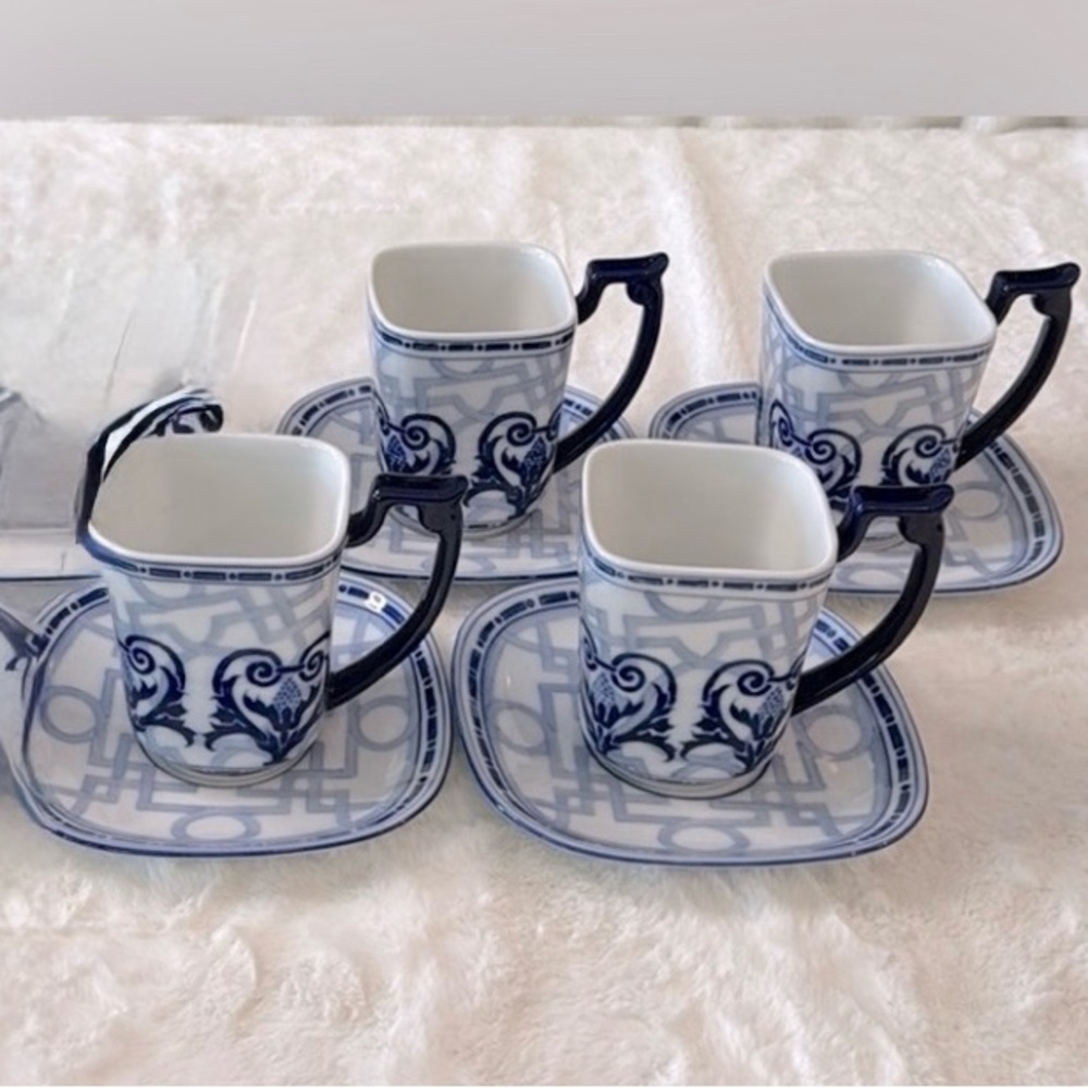 Chinoiserie BOMBAY Windsor Set of 2 Mugs & Saucers, Navy Blue & White - Picture 12 of 12